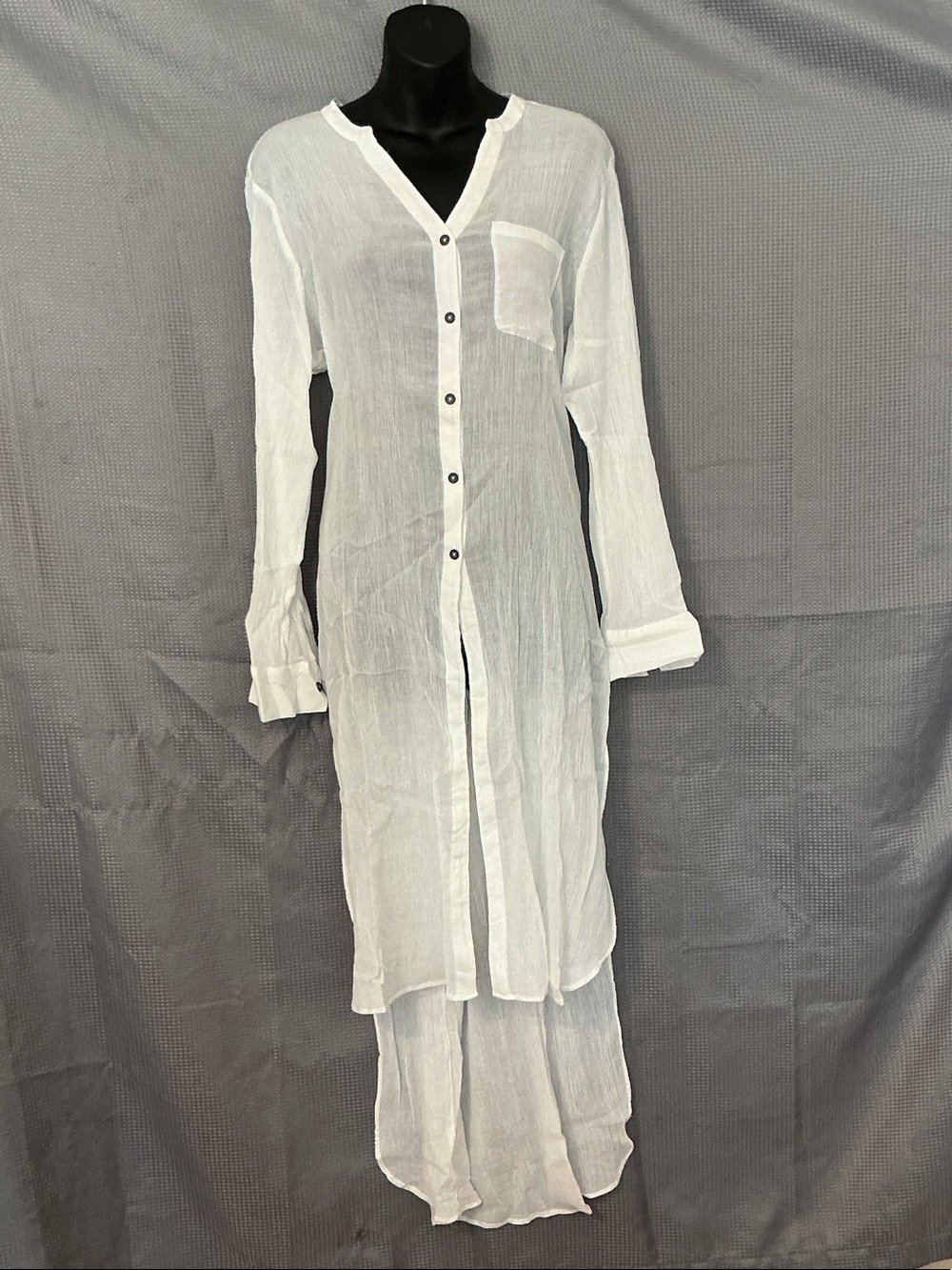 Anthropologie White Sheer Long-Sleeve Button-Front Maxi Dress